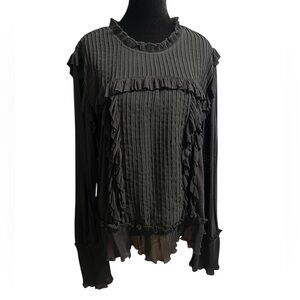 Women's Anthropologie Black Ruffle Pleated Blouse L